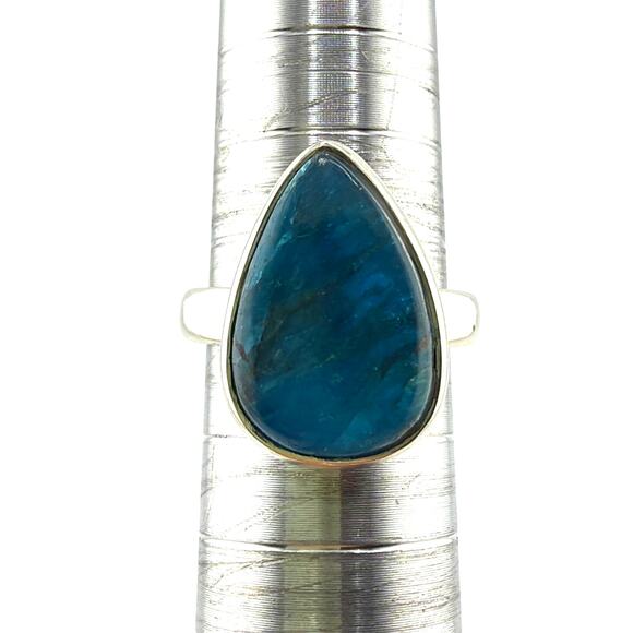 Sterling Silver Jewelry - Sterling Silver Blue Apatite Teardrop Ring Minimalist Artisan Jewelry 6.5